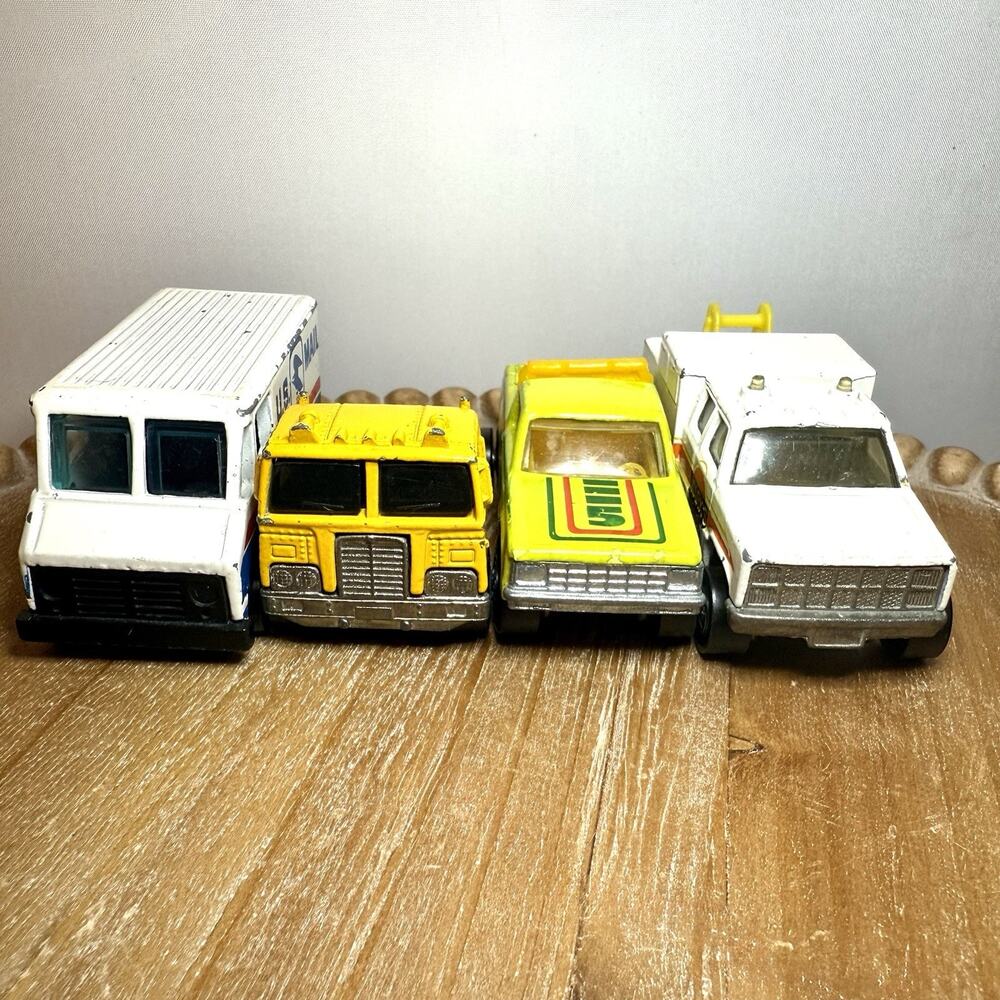 Hot Wheels Service Vehicles Lot - US Mail Truck, Phone Truck, Flatbed Vintage